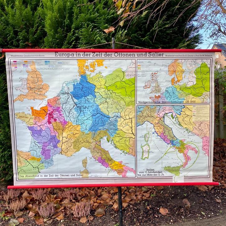 Wandkaart Europa in de tijd van de Ottonen en Saliërs, Antiek en Kunst, Antiek | Schoolplaten, Aardrijkskunde, Ophalen