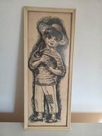 Vintage zwart wit prent Ted jongen met hoed en zijn konijn, Ophalen of Verzenden, Gebruikt