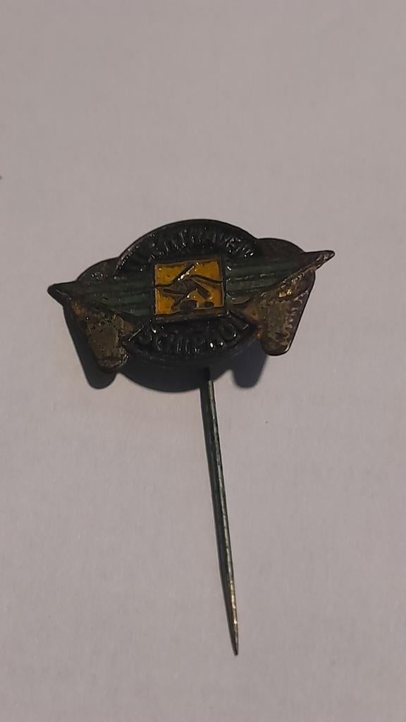 Vintage luchthaven Schiphol met groen tint, Verzamelen, Speldjes, Pins en Buttons, Ophalen of Verzenden, Gebruikt, Sport, Speldje of Pin