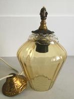 Antieke hanglamp okergeel glas met koper 100% gaaf H27 B17, Verzenden