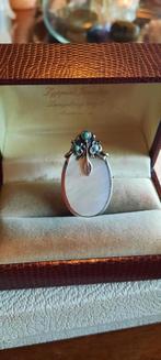 Antieke  Jugendstil broche, zilver met turkoois en parelmoer, Ophalen of Verzenden, Zilver, Broche