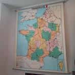 Oude schoolkaart/map van Frankrijk. Op metalen rail., Antiek en Kunst, Aardrijkskunde, Ophalen