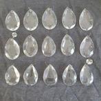15 grote pegels diamant druppels onderdelen kroonluchter, Ophalen of Verzenden, Gebruikt, Glas
