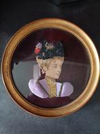 Antiek Frans lijstje Dame gouden houten rand bol glas, Verzenden