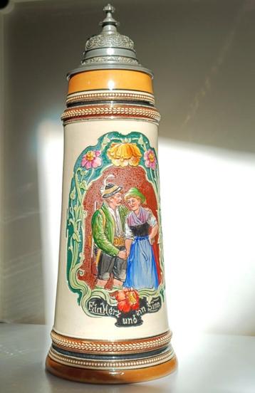 Grote Handgeschilderde Bierpul Duitse Pul Porcelain Antiek beschikbaar voor biedingen