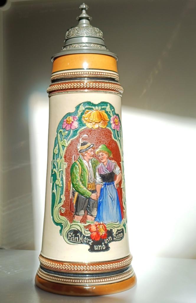 Grote Handgeschilderde Bierpul Duitse Pul Porcelain Antiek, Antiek en Kunst, Antiek | Keramiek en Aardewerk, Ophalen of Verzenden