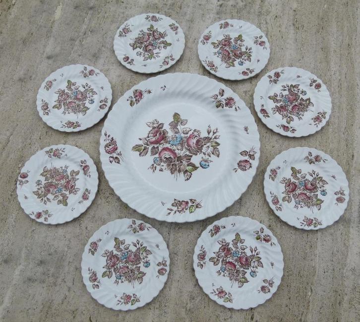 Johnson Brothers Devon Sprays Multicolor Gebak Stel + Bonbon, Huis en Inrichting, Keuken | Servies, Schaal of Schalen, Overige stijlen