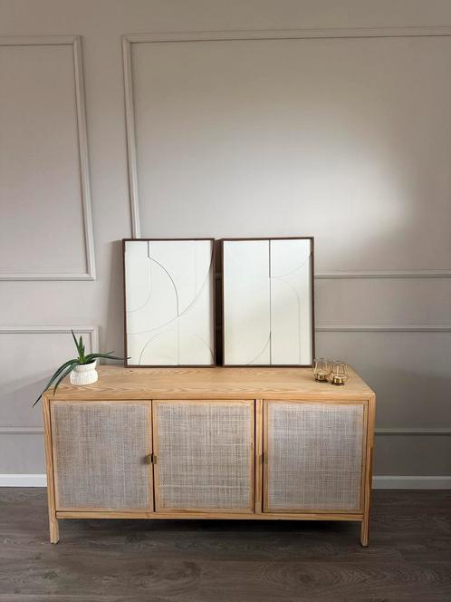 Dressoir Alain 3 Deurs Webbing Naturel 45x150x75cm, Huis en Inrichting, Kasten | Dressoirs, Zo goed als nieuw, 150 tot 200 cm
