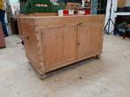 Oude Houten Dekenkist met Deksel en Deuren, Ophalen, Gebruikt, 100 tot 150 cm, Grenenhout