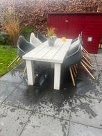 Geschilderde douglas tuintafel met 6 stoelen, Tuin en Terras, Ophalen, Gebruikt, Hout