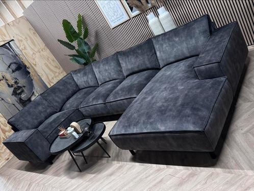 ZGAN Velvet Velours U-Bank / Hoekbank - Antraciet - 389cm, Huis en Inrichting, Banken | Bankstellen, Zo goed als nieuw, Hoekbank
