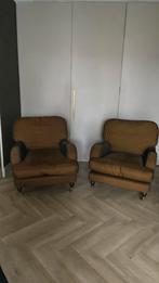 Engelse gestoffeerde  2 fauteuils op wieltjes, Engelse fauteuille, 75 tot 100 cm, Ophalen of Verzenden, Zo goed als nieuw