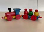 Vintage houten trein / locomotief met aanhanger. Hout., Ophalen, Zo goed als nieuw, Rij- of Hobbelspeelgoed