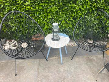 2 Zwarte Lounge/Relax/Kuip Draad Tuinstoelen. Nieuw beschikbaar voor biedingen