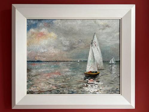 Prachtig schilderij van zeilboten — naar Johan Dijkstra, Antiek en Kunst, Kunst | Schilderijen | Klassiek, Ophalen