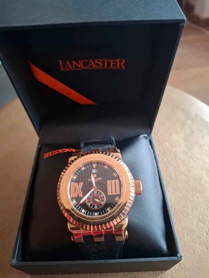Lancaster herenhorloge rosé/zwart met rubber bandje, Sieraden, Tassen en Uiterlijk, Horloges | Heren, Overige merken, Ophalen of Verzenden