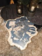 Salontafel bijzettafel versteend hout uniek zwart beige, Minder dan 45 cm, Minder dan 55 cm, Rond, Nieuw