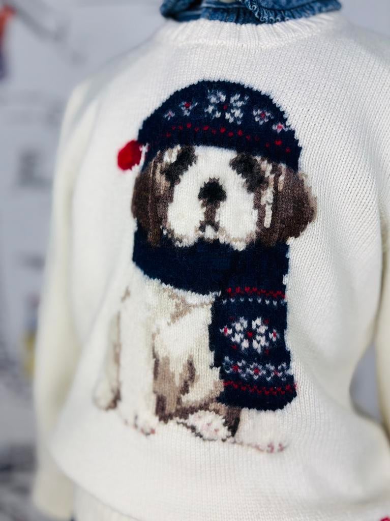 Ralph Lauren wollen trui met hondje maat 7, Verzenden, Jongen of Meisje, Trui of Vest, Zo goed als nieuw