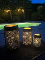 Set van 3 zwarte metalen windlichten, Ophalen of Verzenden, Zo goed als nieuw, Metaal, 25 tot 50 cm