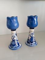 Delfts Blauw Tulp Kandelaars - Set van 2, Ophalen of Verzenden, Keramiek of Aardewerk