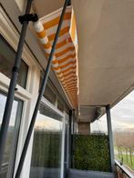 Balkon zonnescherm geel met wit , 350cm breed, Tuin en Terras, Zonneschermen, Ophalen, Zo goed als nieuw, 150 tot 300 cm, 250 cm tot 450 cm