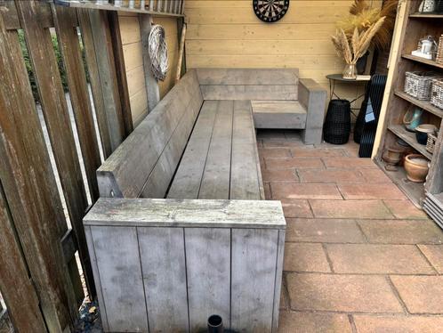 Zeer grote steigerhouten hoekbank!, Tuin en Terras, Tuinsets en Loungesets, Gebruikt, Loungeset, Steigerhout, Bank, Ophalen