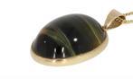 Tijgeroog edelsteen grote robuuste gouden ketting hanger, Ophalen of Verzenden, Zo goed als nieuw, Met edelsteen, Info@voordeelsieraden.nl