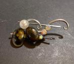 Vintage design jugendstil strass parel halfedelsteen broche, Overige materialen, 4 tot 7 cm, Bruin, Ophalen of Verzenden