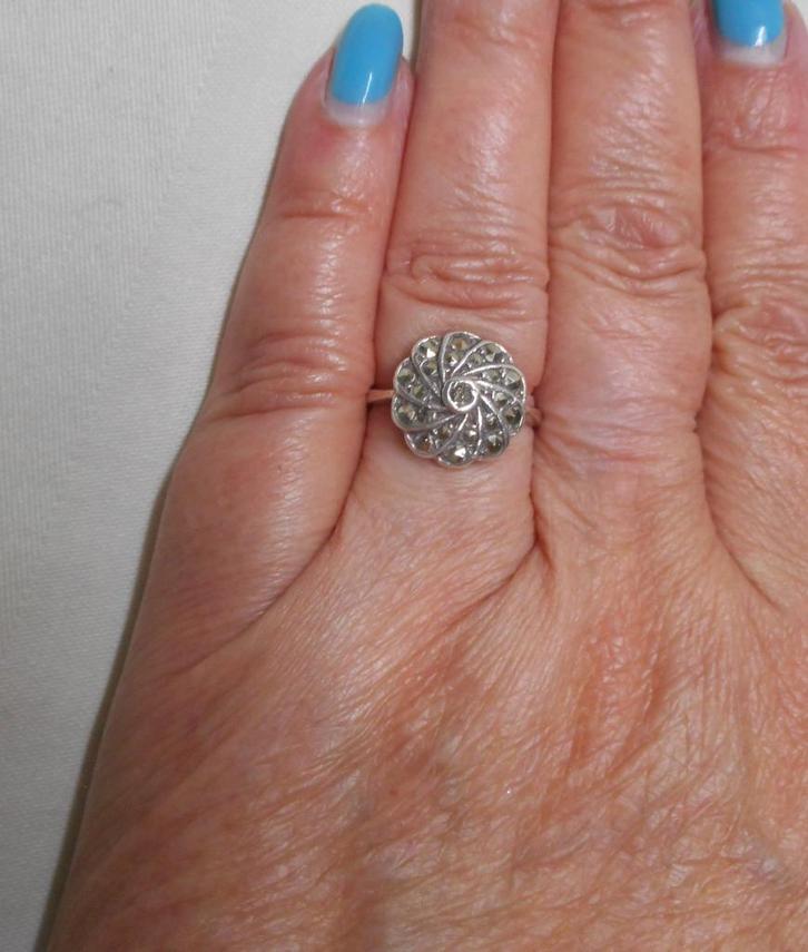 Zilveren vintage ring met markasiet maat ruim 16 nr.2198, Sieraden, Tassen en Uiterlijk, Ringen, Gebruikt, Dame, Kleiner dan 17