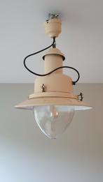 Grote scheepslamp emaille, Huis en Inrichting, Lampen | Hanglampen, Gebruikt, 50 tot 75 cm, Ophalen, Glas