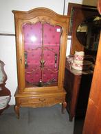 Barok eiken vitrinekast servieskast in queen anne stijl, Glas, Barok queen anne stijl, Met deur(en), Zo goed als nieuw