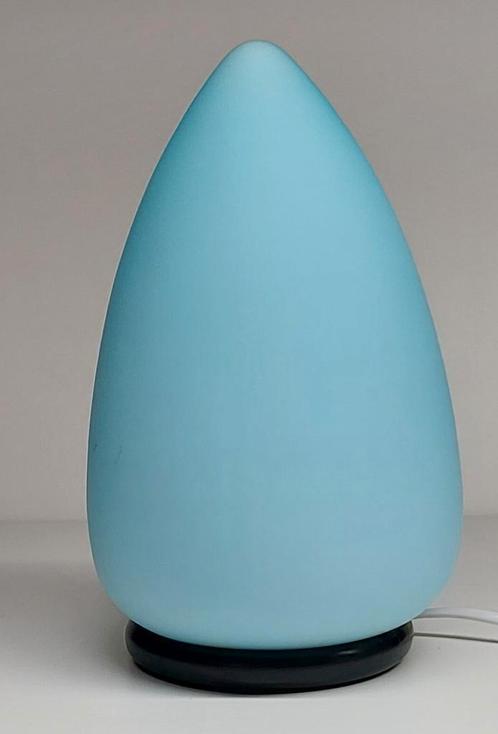 blauwglazen eivormige tafellamp. Vintage. Kemner., Huis en Inrichting, Lampen | Tafellampen, Gebruikt, Minder dan 50 cm, Glas