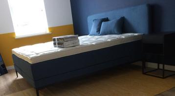 Hoofdbord voor boxspring, blaauw met afgeronde hoeken.