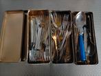 3 blikken met bestek ,vorkjes ,lepeltjes, Ophalen of Verzenden, Gebruikt, Rvs of Chroom