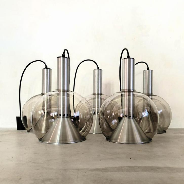 Raak/Erco  vintage Hanglampen Metaal & Glas  1976, Huis en Inrichting, Lampen | Hanglampen, Gebruikt, Minder dan 50 cm, Glas, Metaal