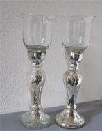 Twee theelichthouders van glas met armeluis zilver, Antiek en Kunst, Ophalen of Verzenden
