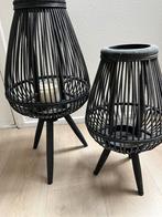 Zwarte grote windlichten 2 stuks, Huis en Inrichting, Zwart, Ophalen of Verzenden, Zo goed als nieuw, Minder dan 25 cm