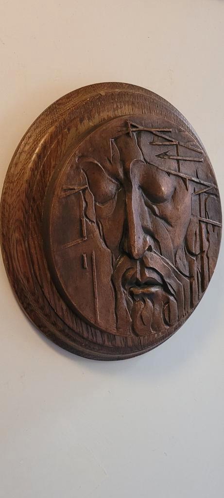 bronzen plaque op hout, Antiek en Kunst, Antiek | Religie, Ophalen of Verzenden