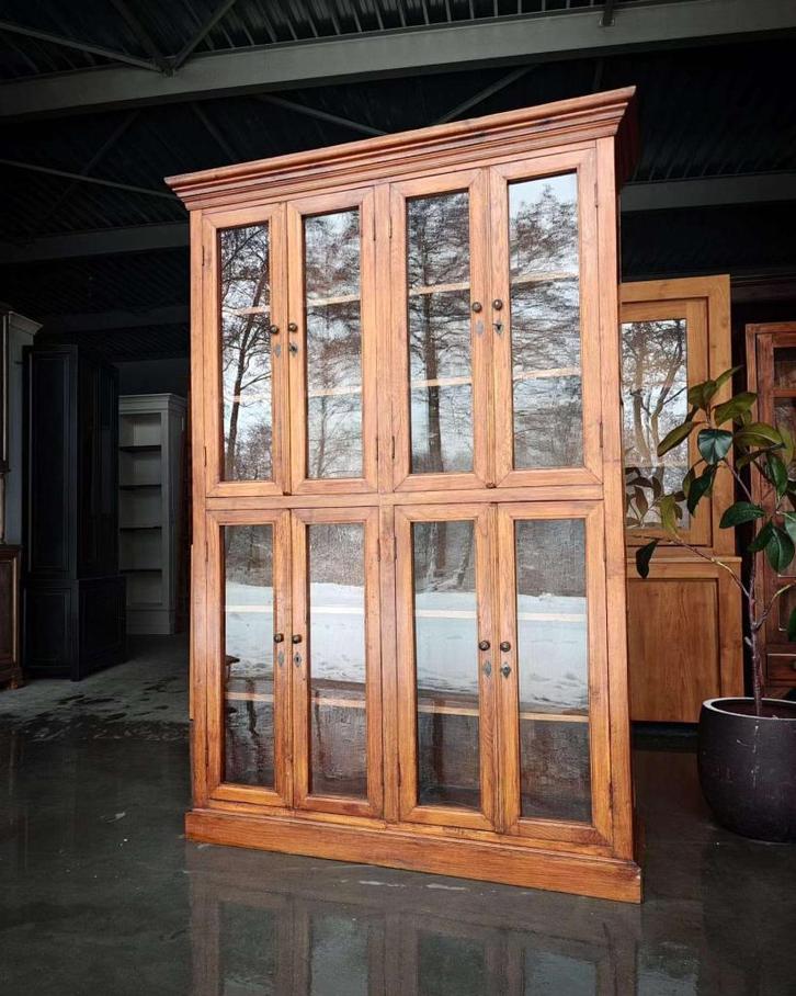 Eendelige Oude Vitrinekast | Buffetkast | Linnenkast #2564, Antiek en Kunst, Antiek | Meubels | Kasten, Ophalen of Verzenden