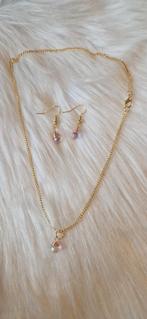 Handgemaakt Gouden Ketting & Oorbellen Set, Met kristal, Nieuw, Ophalen of Verzenden, Goud