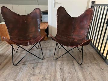 Vlinderstoelen 2 stuks, bruin - metaal onderstel beschikbaar voor biedingen