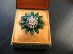 Mooie Goud Double Ring met Groene en Witte steen - Bloem, Sieraden, Tassen en Uiterlijk, Antieke sieraden, Verzenden, Zilver, Ring