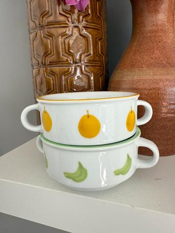 Set van 2 soepkommen retro fruits sinaasappels bananen beschikbaar voor biedingen