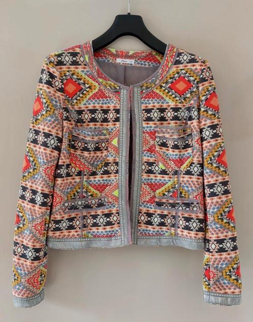 Kort veelkleurig jasje, met zilverkleurige bies(miss etam,M), Kleding | Dames, Jasjes, Kostuums en Pakken, Zo goed als nieuw, Jasje