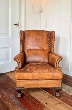 Fantastische vintage oorfauteuil van schapenleer, Ophalen, Gebruikt, 75 tot 100 cm, Leer