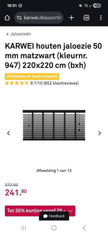 KARWEI houten jaloezie 50 mm matzwart (kleurnr. 947) 220x220 beschikbaar voor biedingen