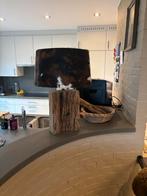 Tricolor koeienhuid lamp met houten voet, Ophalen, Zo goed als nieuw, Hout, Minder dan 100 cm