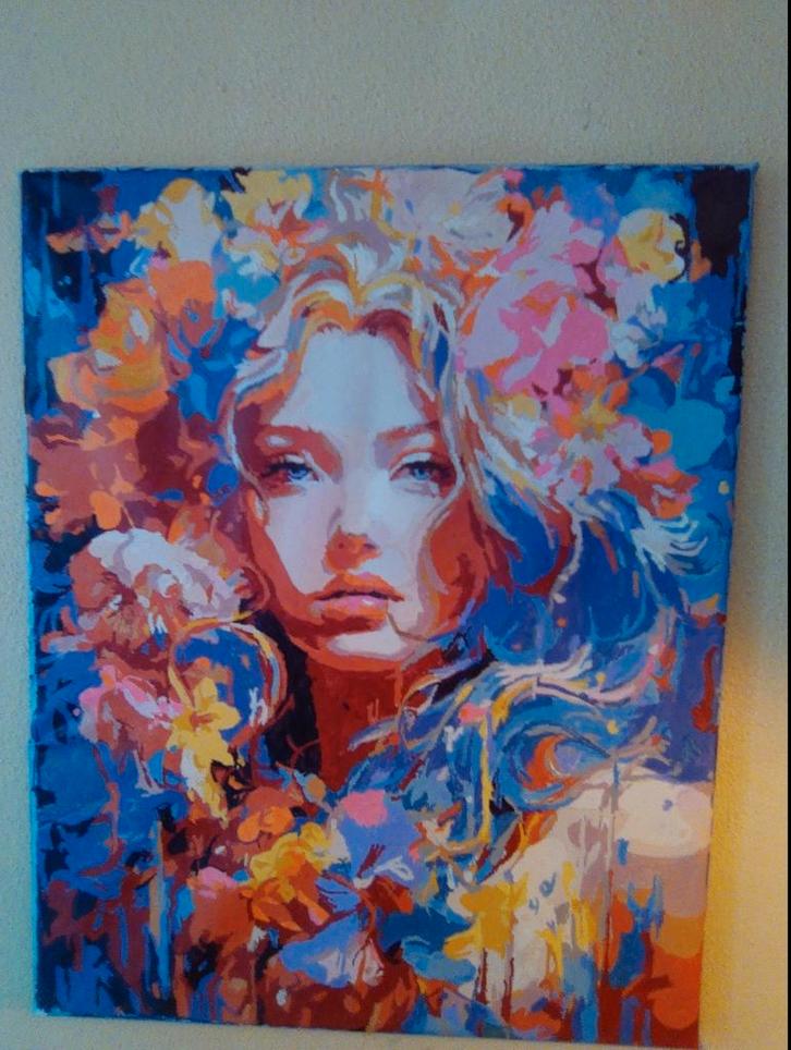 Bloemenmeisje in bleu, Antiek en Kunst, Kunst | Schilderijen | Abstract, Ophalen of Verzenden