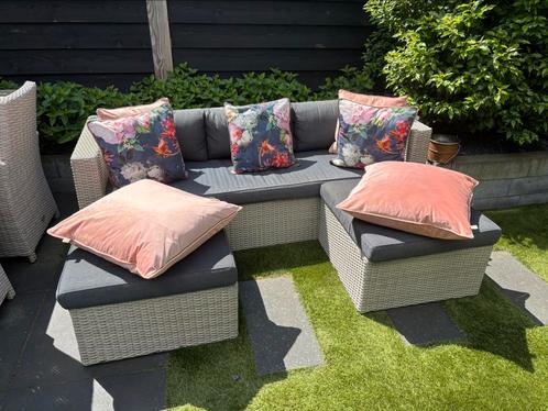 Loungebank, Tuin en Terras, Tuinsets en Loungesets, Zo goed als nieuw, Loungeset, 5 zitplaatsen, Bank, Hocker, Ophalen