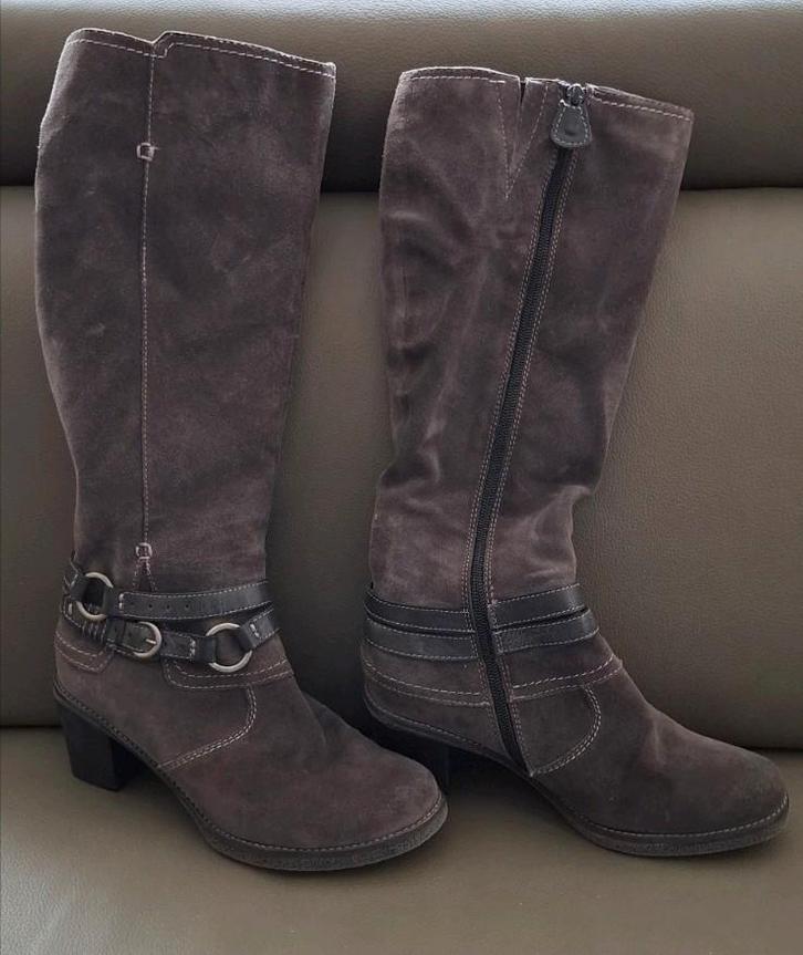 Suède grijze leren hoge laarzen maat 5 H. Hakhoogte 5,5 cm, Kleding | Dames, Schoenen, Zo goed als nieuw, Hoge laarzen, Grijs